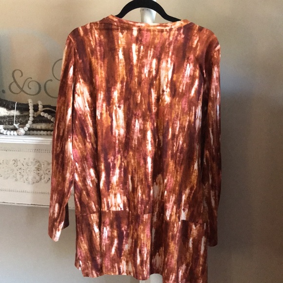 LOGO Lori Goldstein brown/white tie dye cardigan 1X - Picture 7 of 7